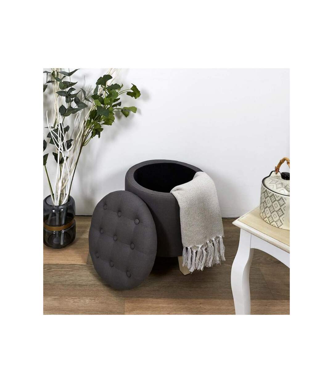 Paris Prix - Pouf & Coffre De Rangement eleonor 40cm Gris