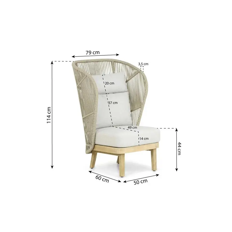 Bistroset 2 personen Teakhout/rope Naturel teak Coco Napoli