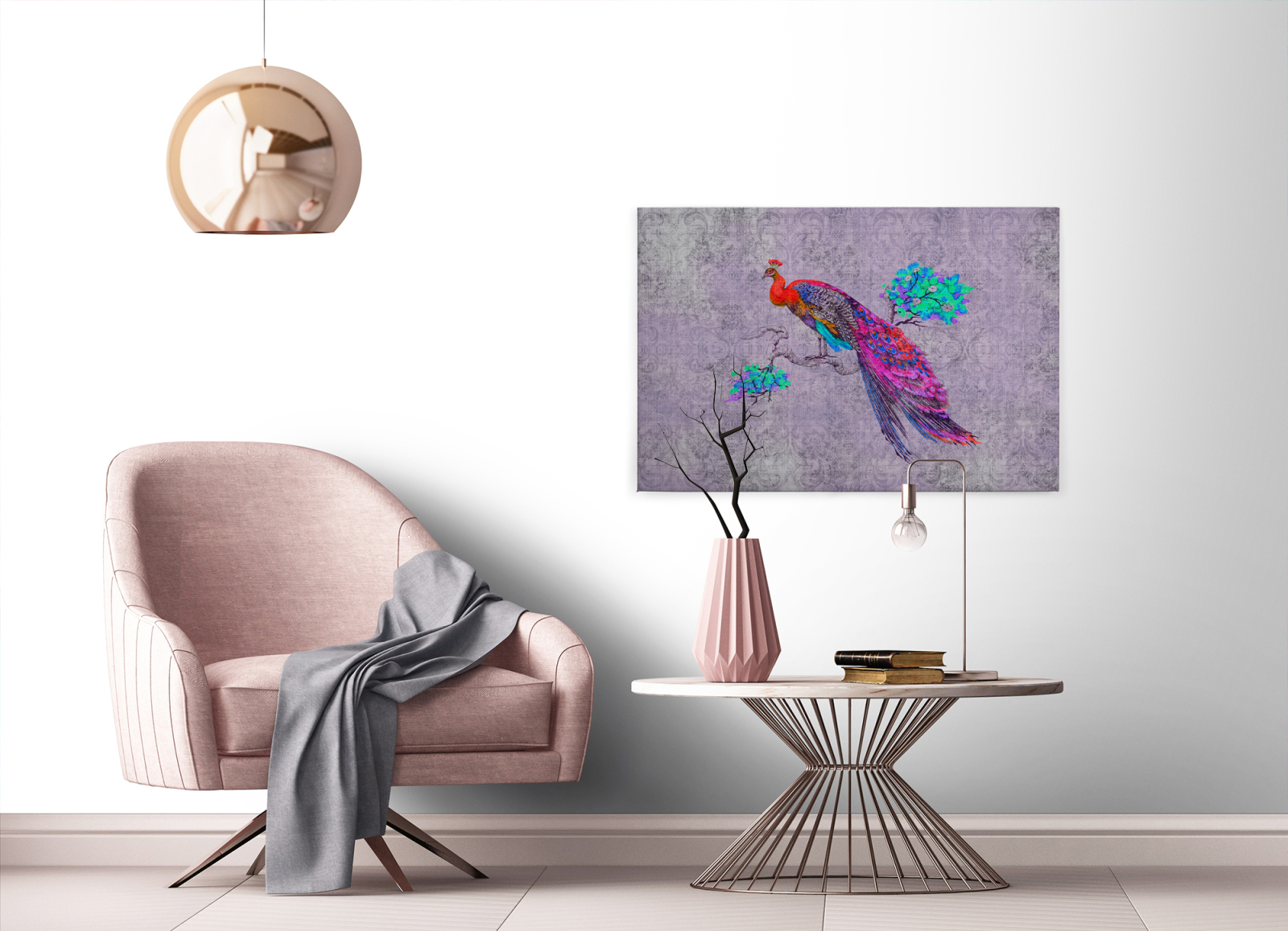 Leinwandbild PFAU - lila-rot - 90x60 cm