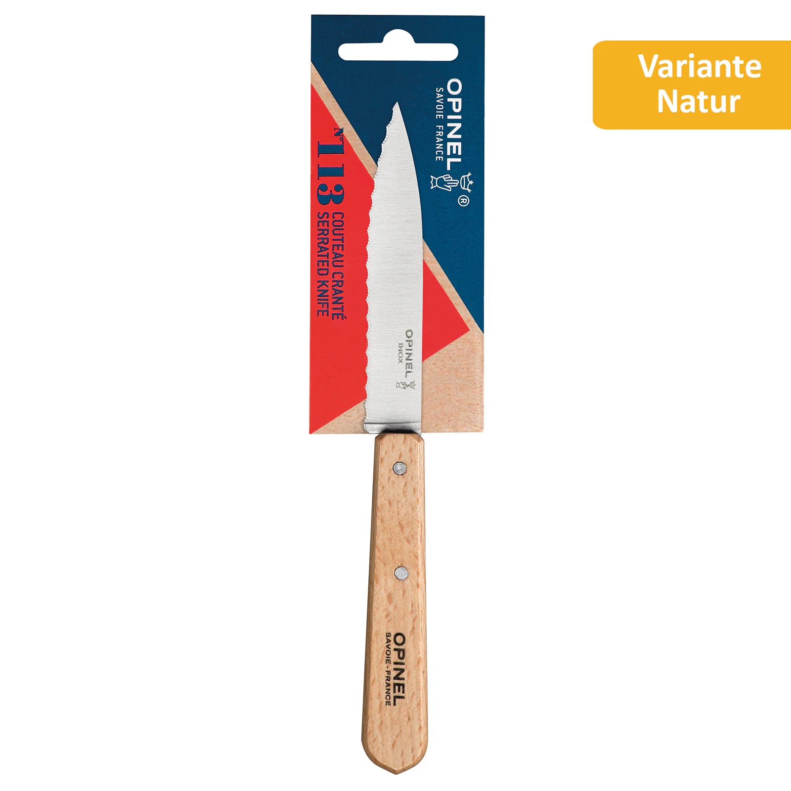 OPINEL Küchenmesser 113 - Tomatenmesser Säge Messer Allzweckmesser Sägezahn Holz Farbe: natur