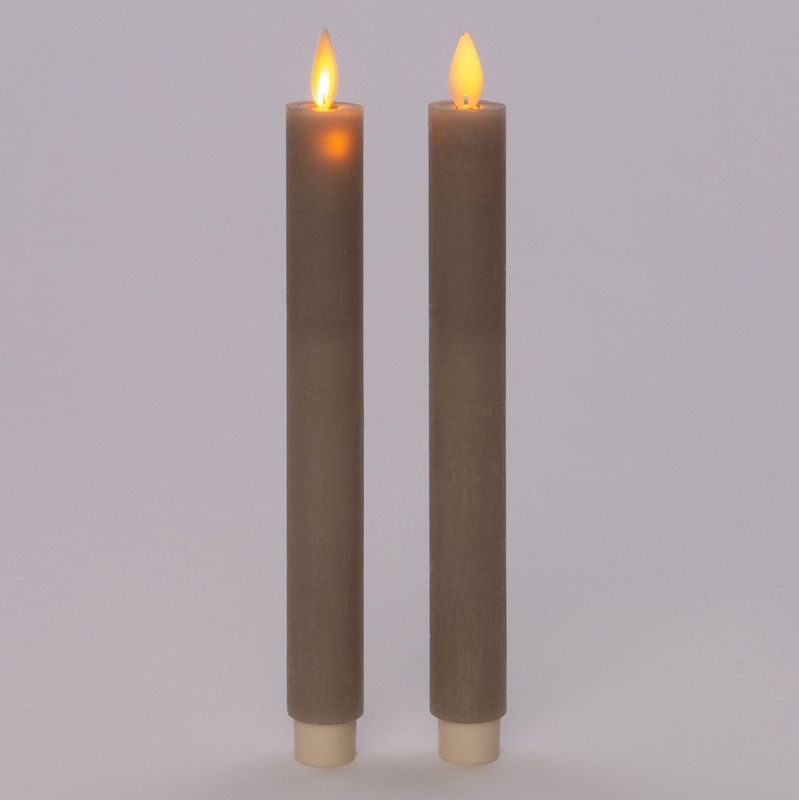 Anna's Collection LED dinerkaarsen - taupe kleur - 2x st - 23 cm