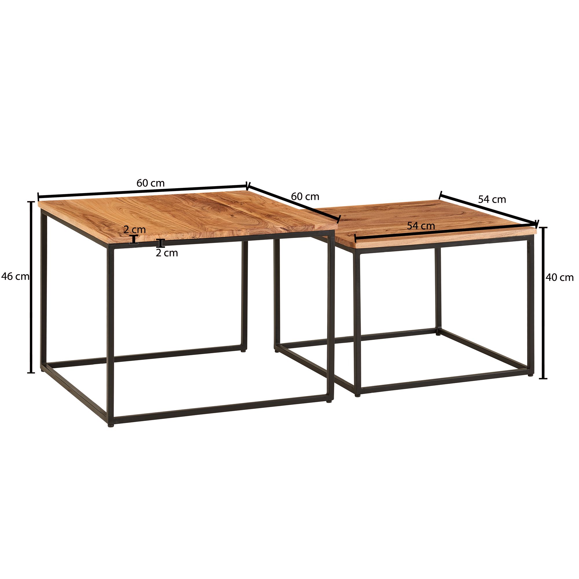 FineBuy Couchtisch Massivholz Metall Satztisch 2 teilig Eckig Beistelltisch Set