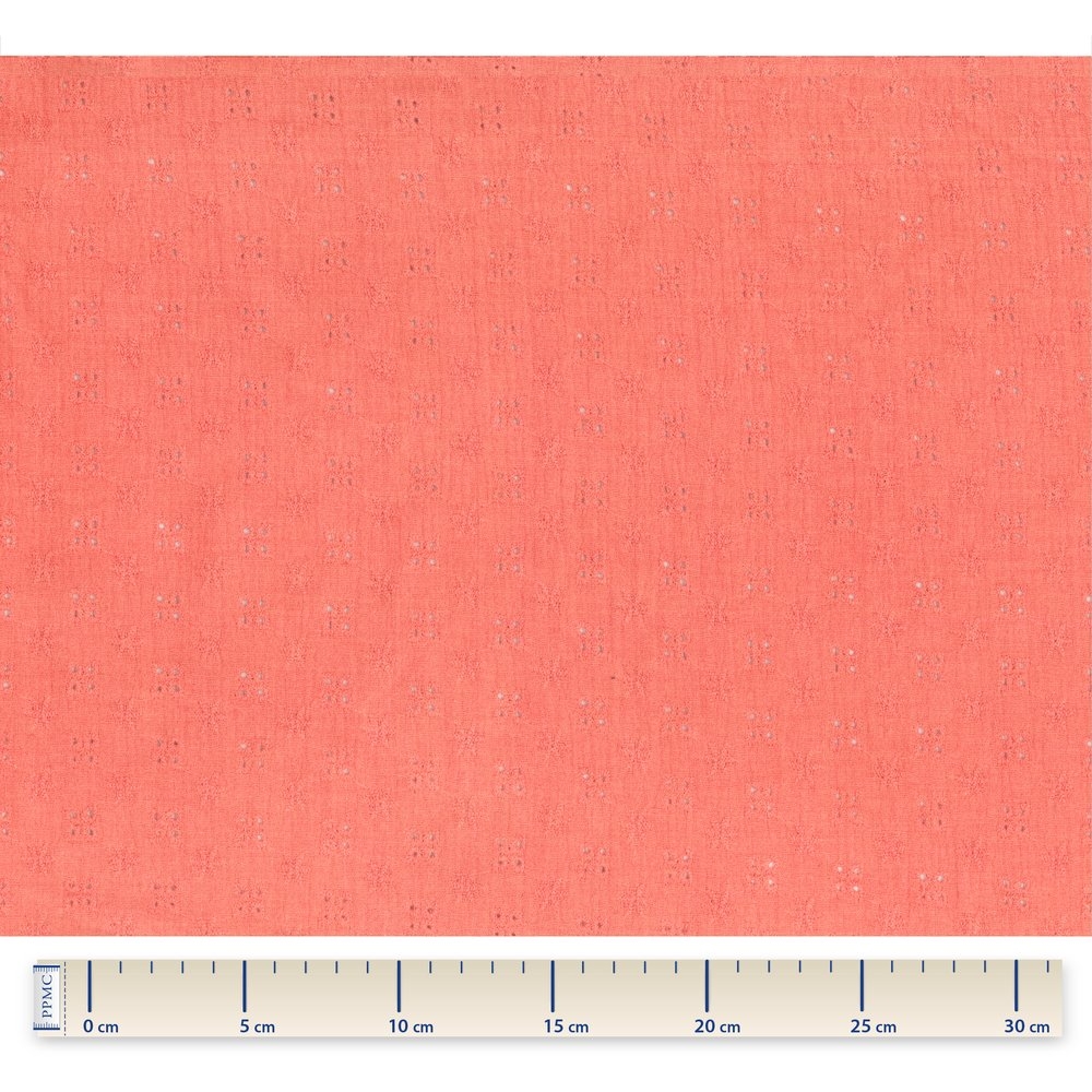 Coupon Tissu 1 M Gaze Dentelle Corail