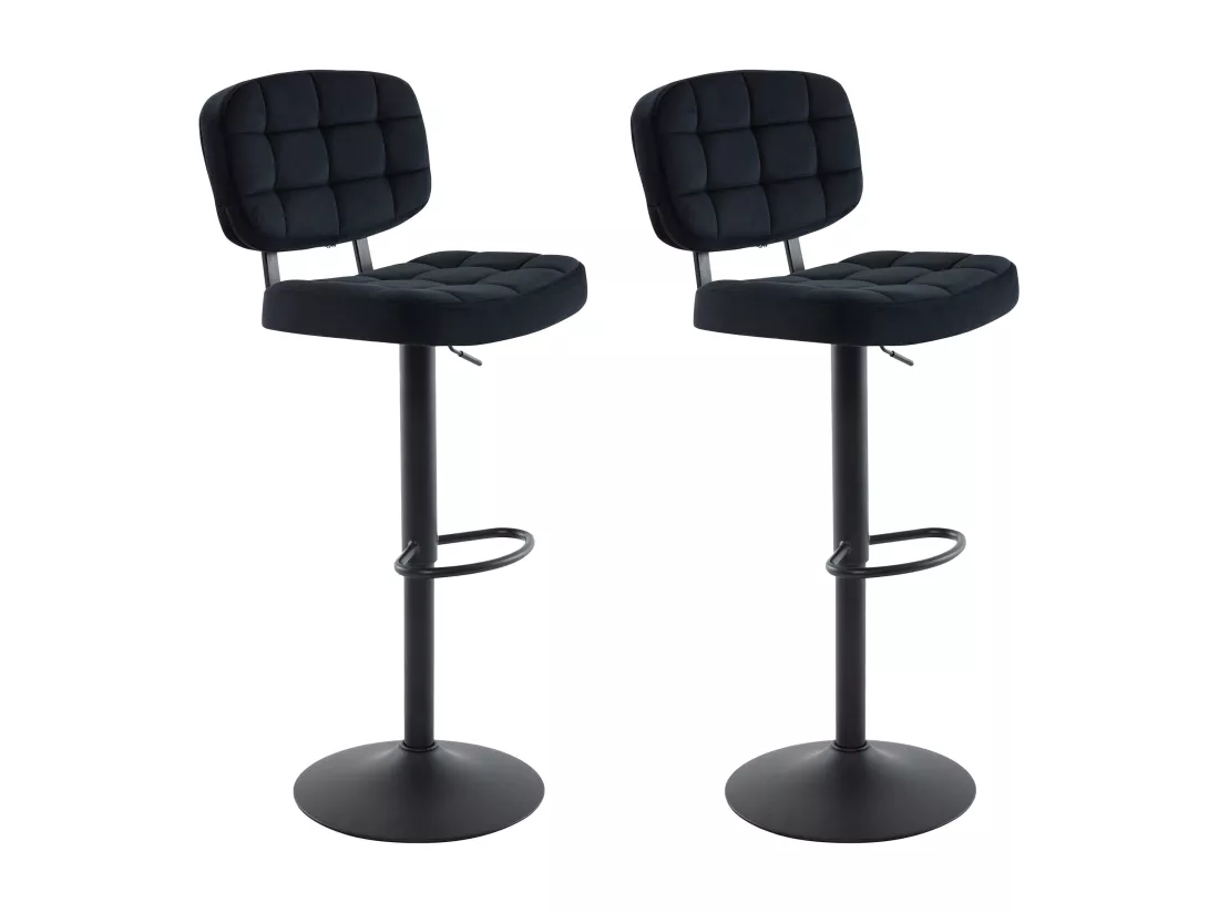 Lot de 2 tabourets de bar en velours et métal - Hauteur réglable - Noir - LINARA