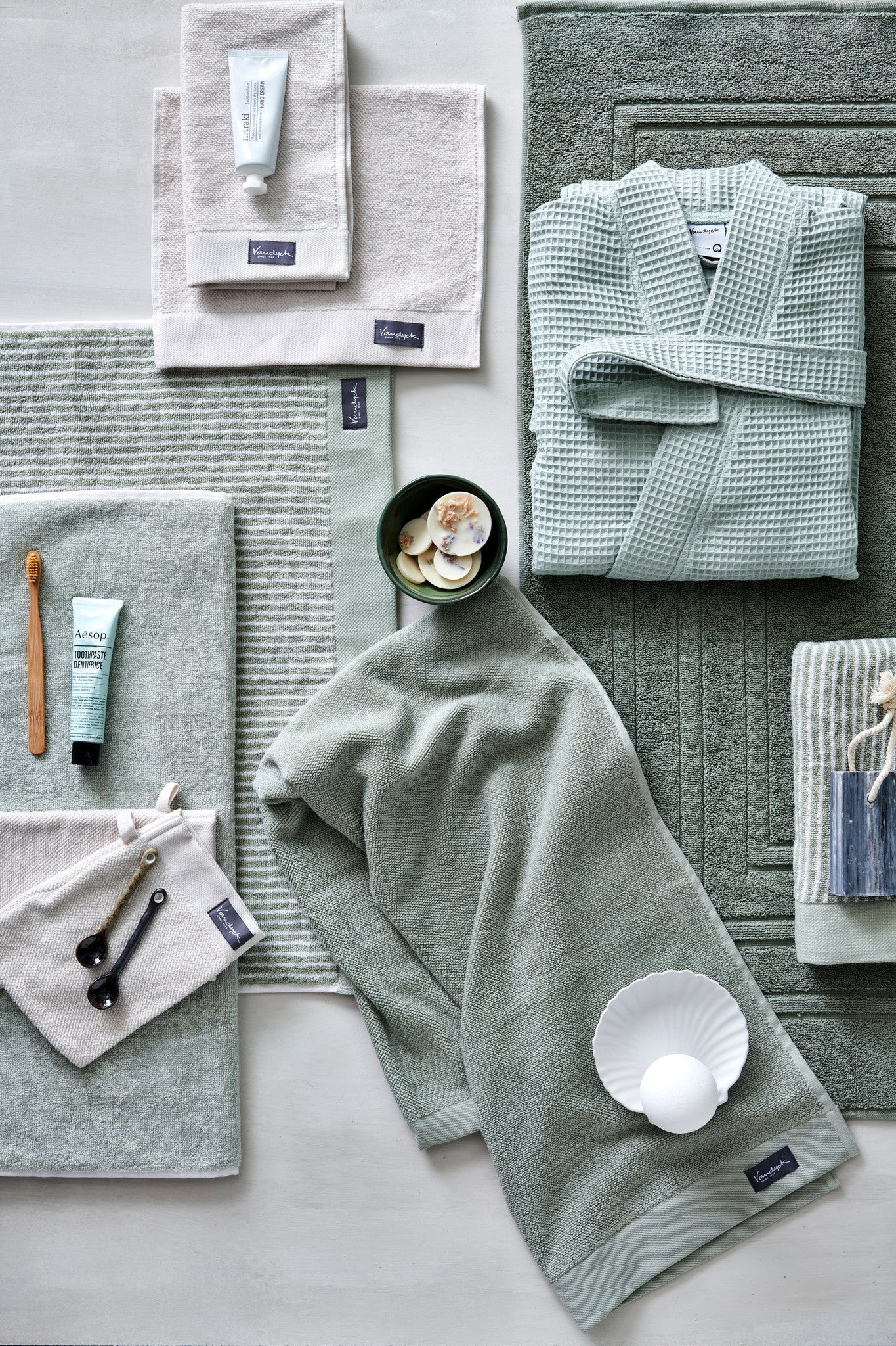 Washand Home Mouliné Smoke Green | Groen | Katoen