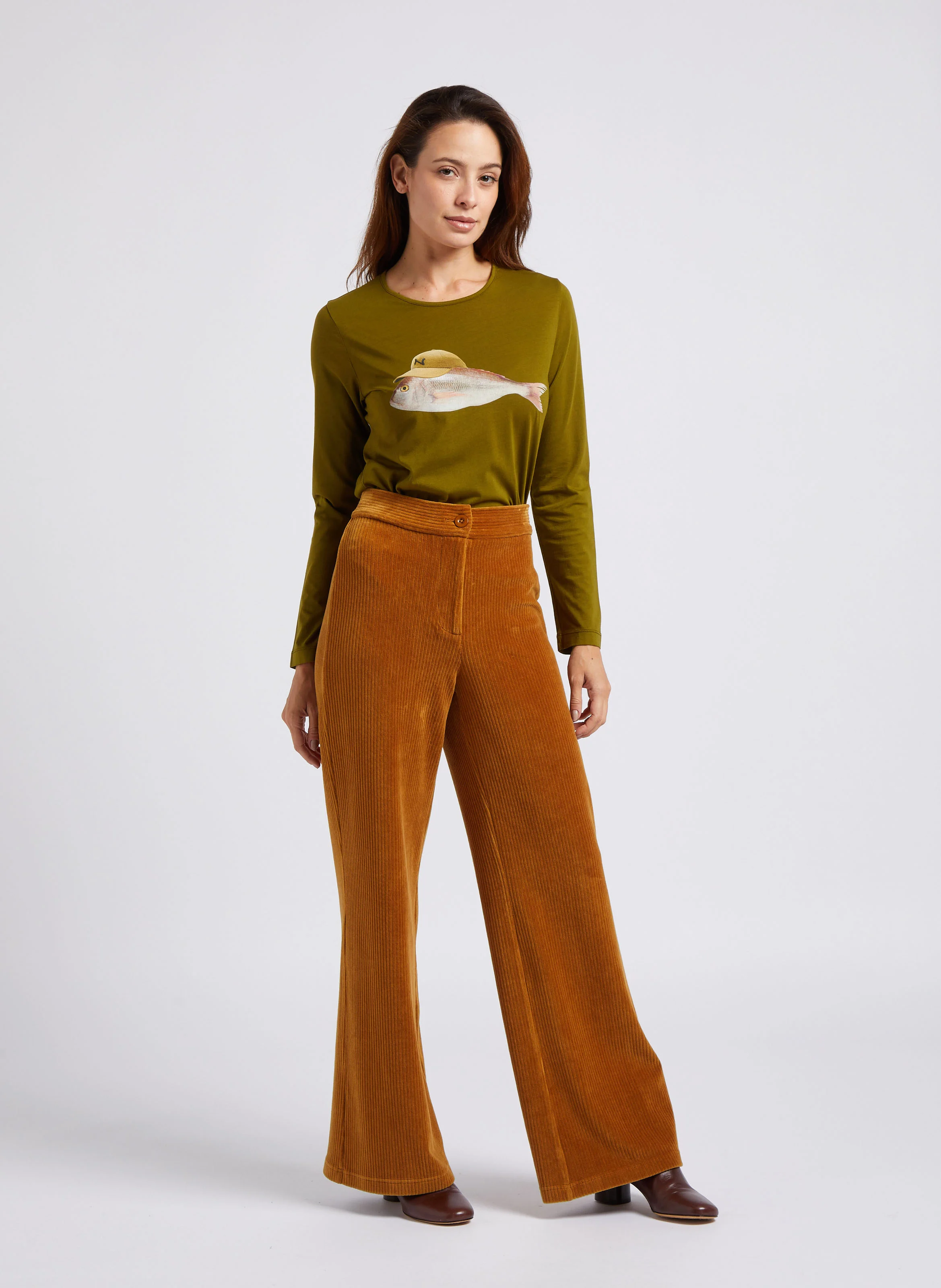 Pantalon flare en coton mélangé | Marron