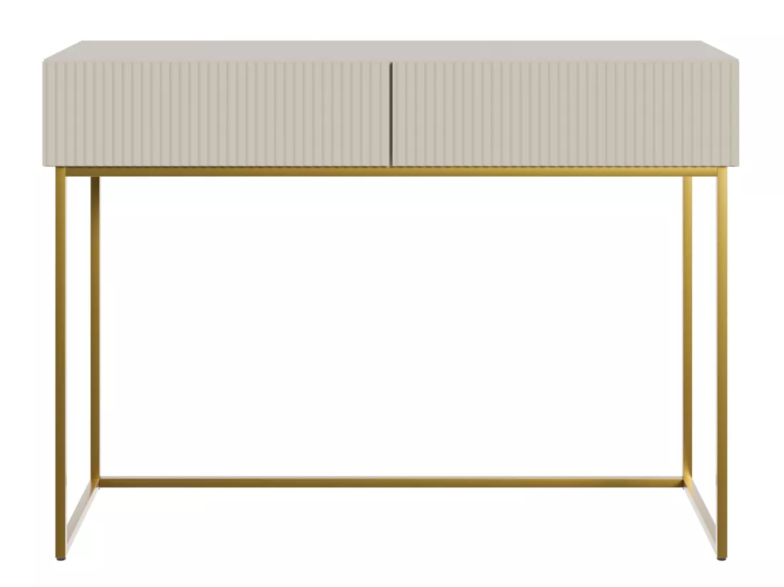 Coiffeuse - 110 cm - taupe (gris-beige) avec pieds dorés - VELDIO