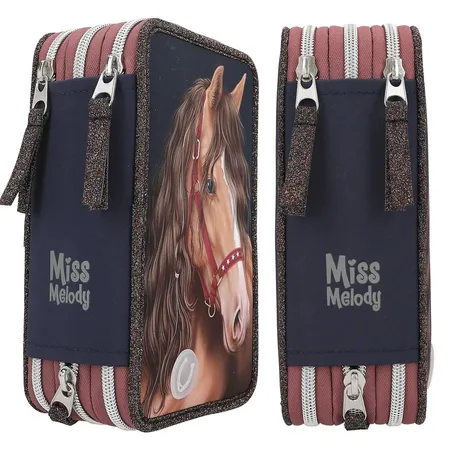 Depesche Miss Melody 3 Fach Federtasche LED GLITTER HORSE