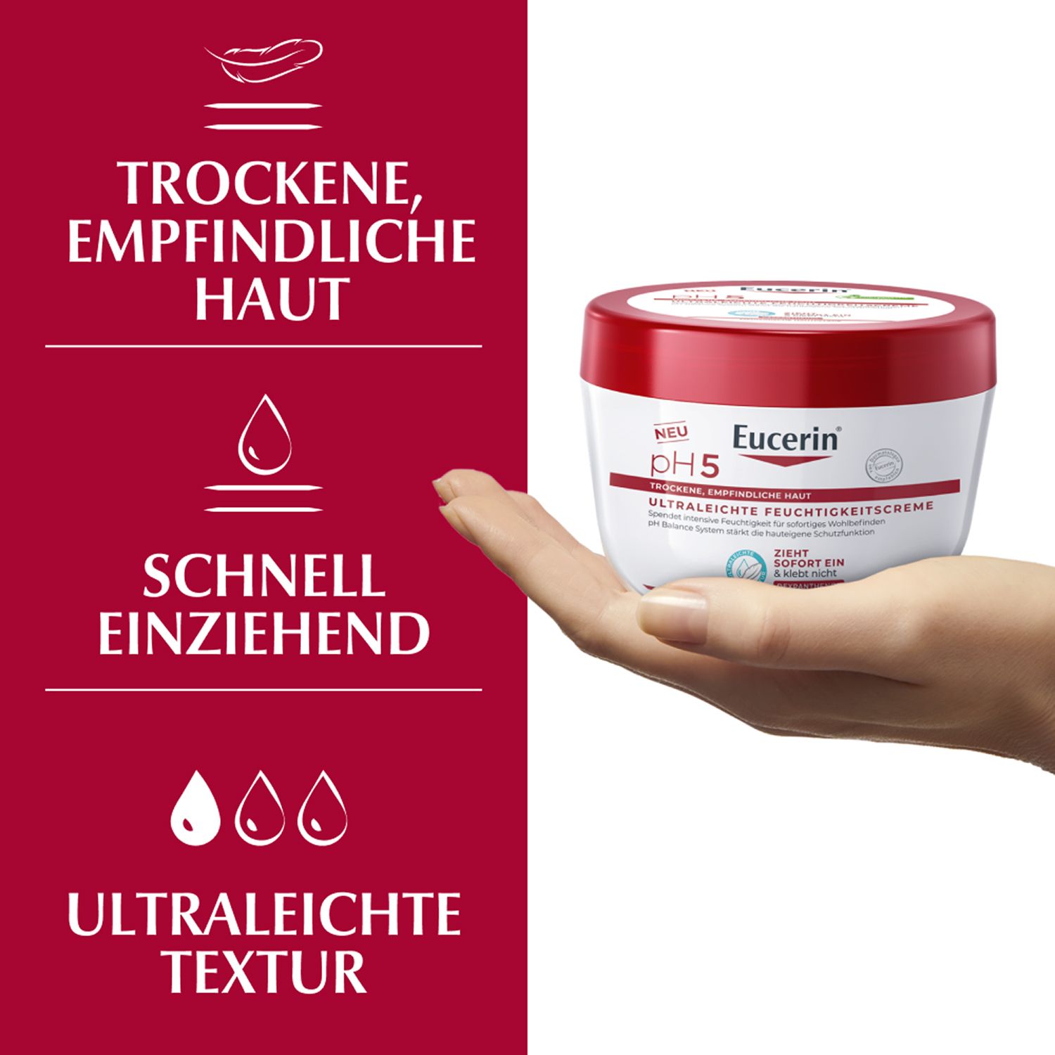 Eucerin® ph5 Ultraleichte Feuchtigkeitscreme – Körpercreme für empfindliche Haut mit Dexpanthenol – pH-hautneutrale Gelcreme - Jetzt 3€ sparen mit Code 