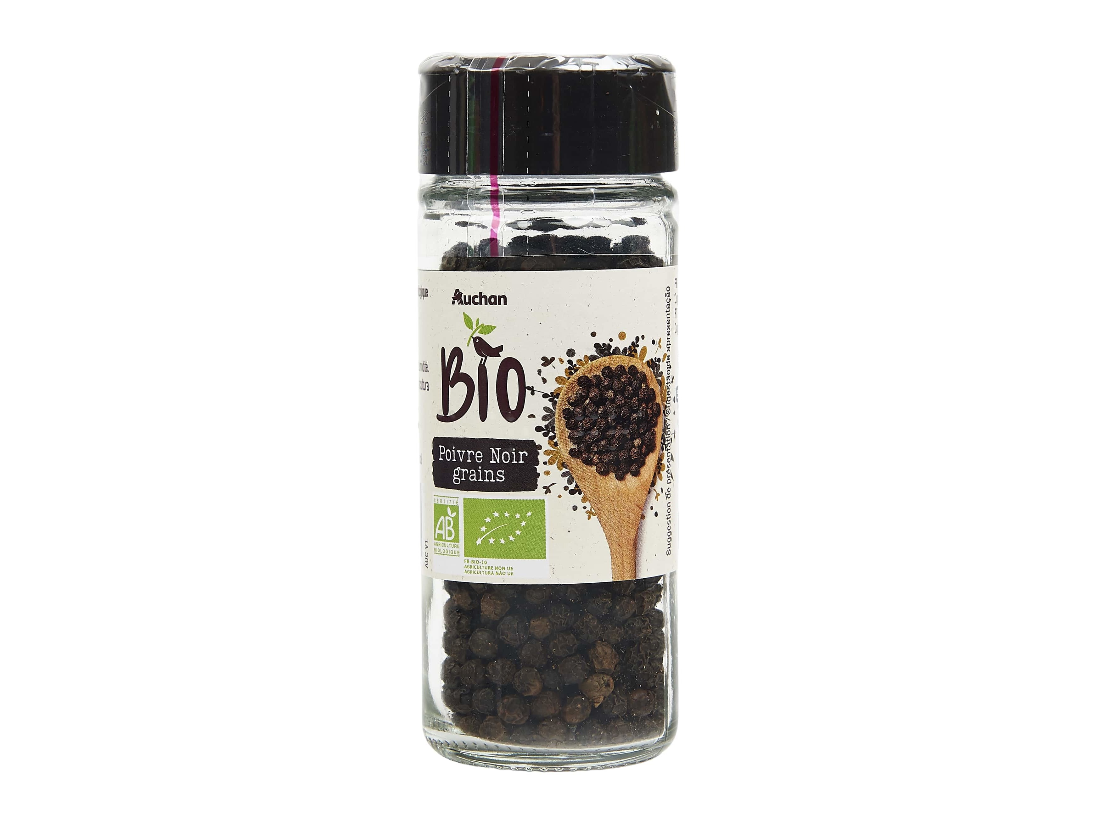 PIMENTA PRETA AUCHAN BIO EM GRÃO FRASCO 38G