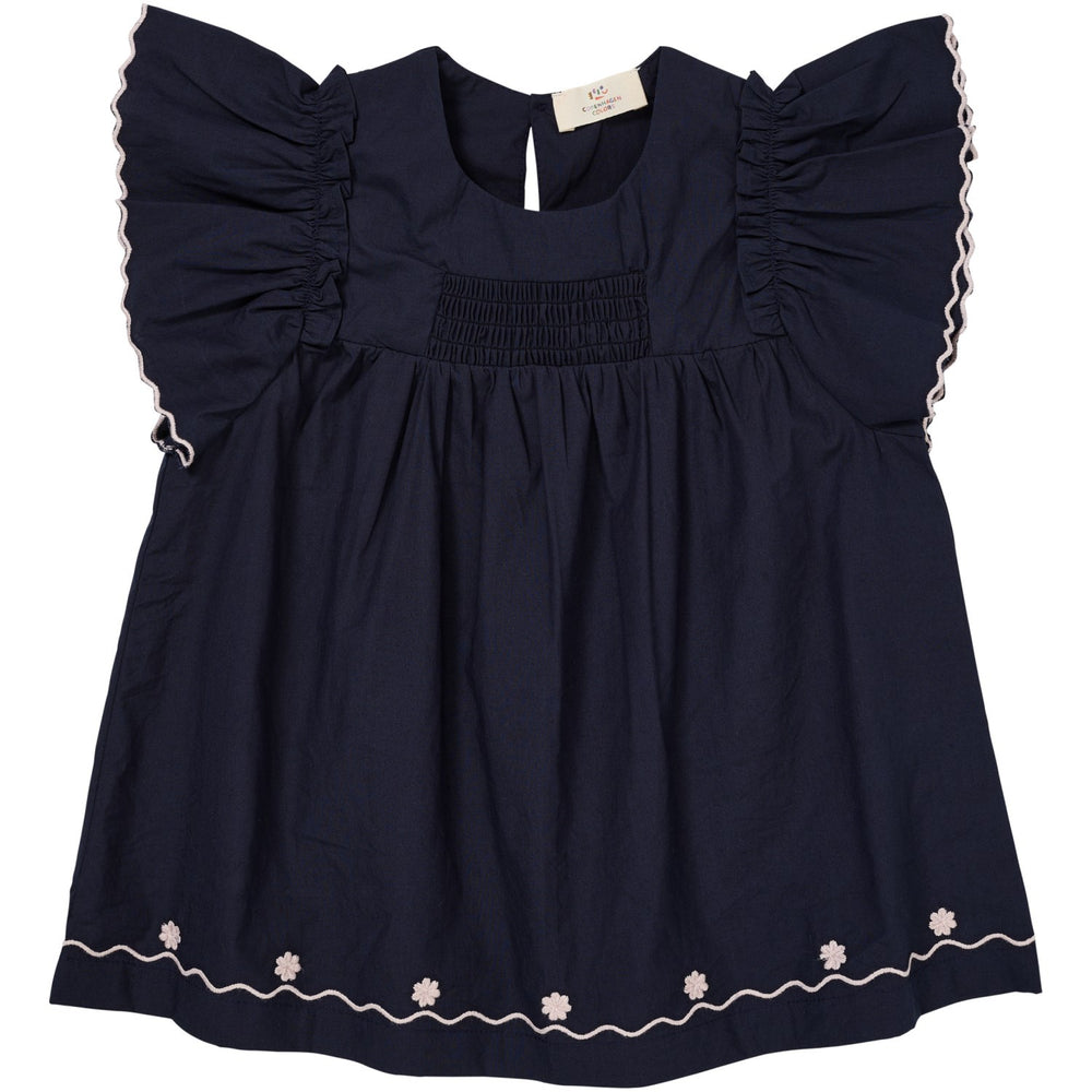 Køb COPENHAGEN COLORS Navy Comb. Poplin Emb. T-shirt m. Flæse Ærmer