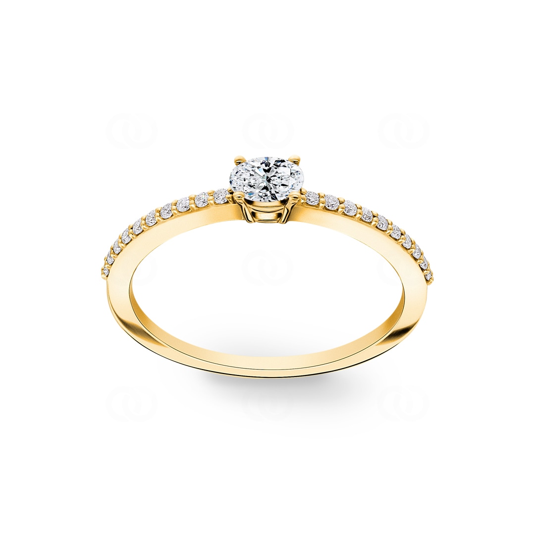 0.31 Karat Oval Solitärring 750/18 K Gelbgold mit Seitensteinen