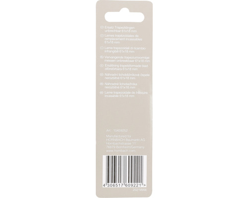 Vervangende trapeziumvormige messen 61 x 18 mm onbreekbaar, verpakking van 10