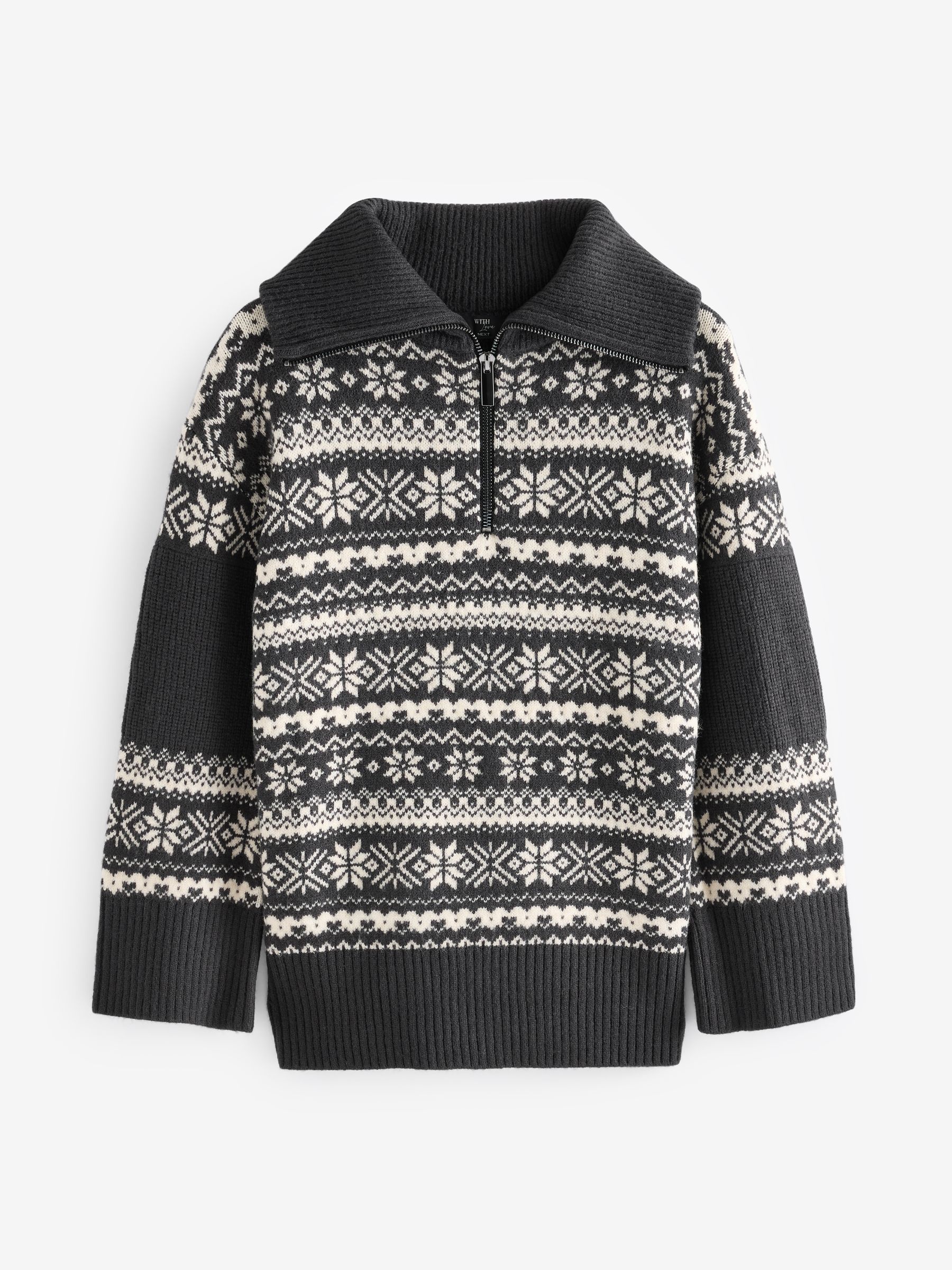Zwart/wit - Matching Family kersttrui voor dames met Fairisle-patroon