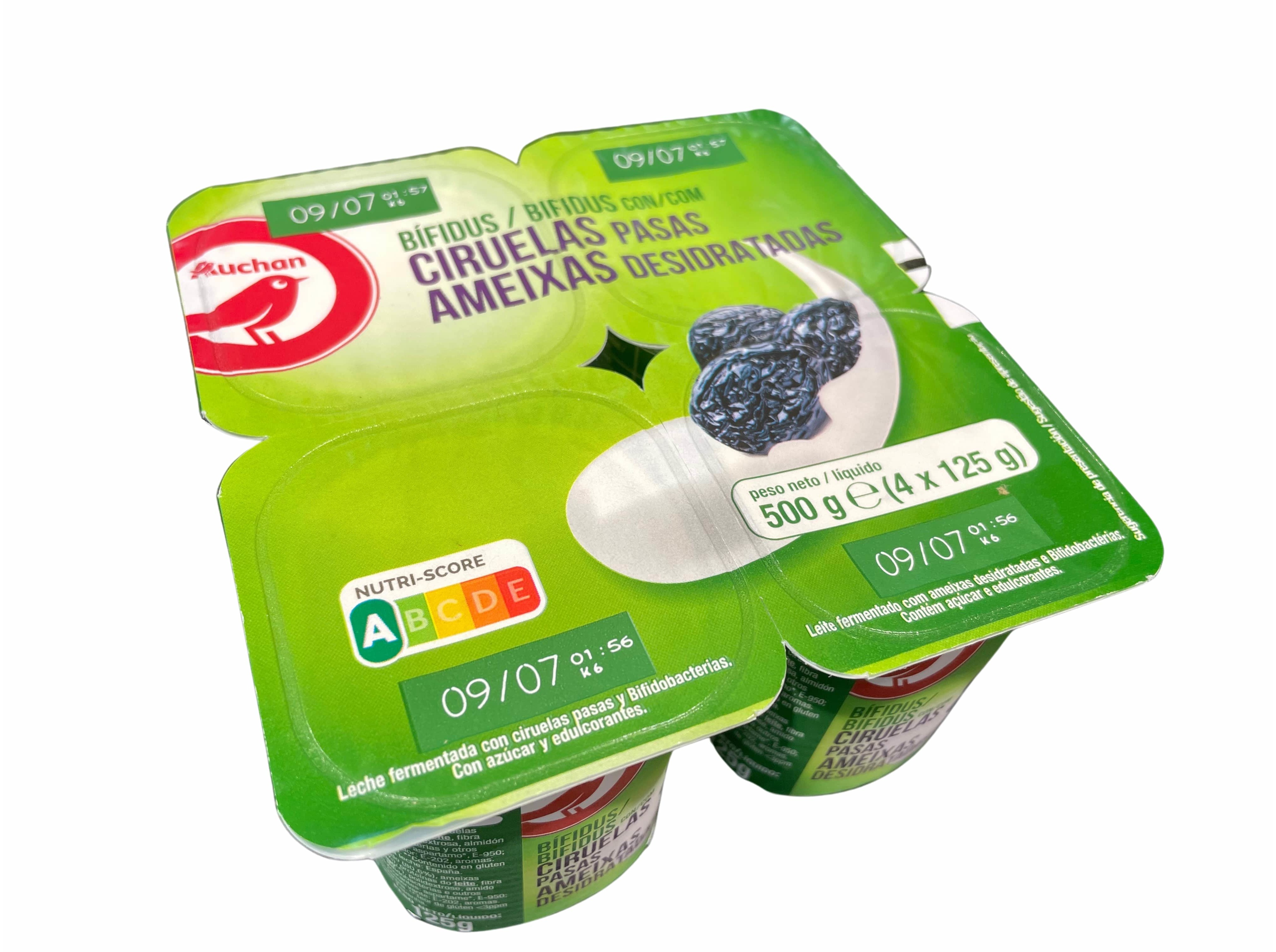 IOGURTE BÍFIDUS AUCHAN AMEIXAS DESIDRATADAS 4X125G