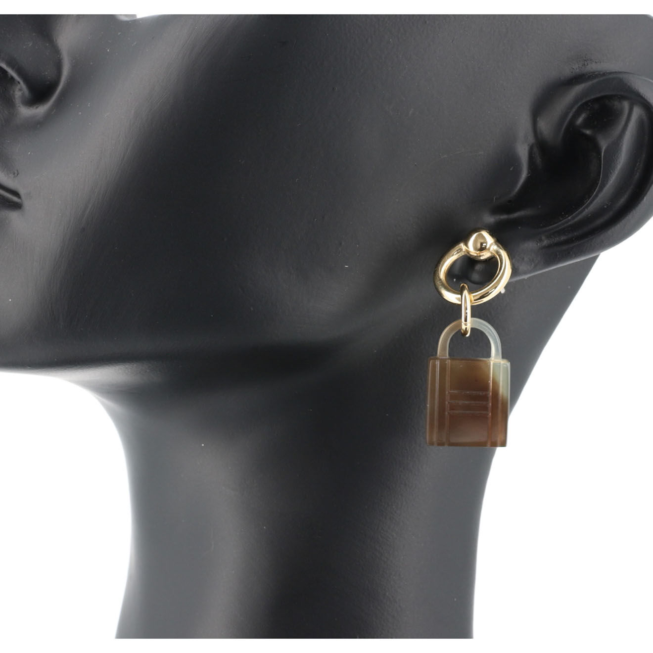 Hermès Boucles d'oreilles en Laiton doré/marron - Parfait état