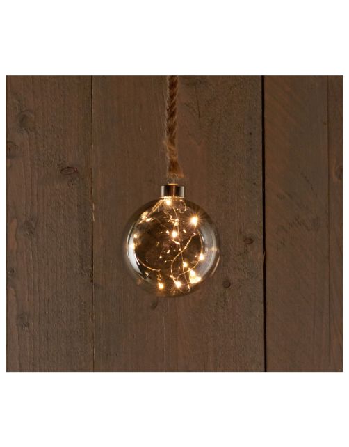 Anna's Collection Kerstlamp Bol Aan Touw - Kerstverlichting - 10 cm 110 g Warm Wit Antraciet 8 led Werkt Op Batterijen. Met Timer