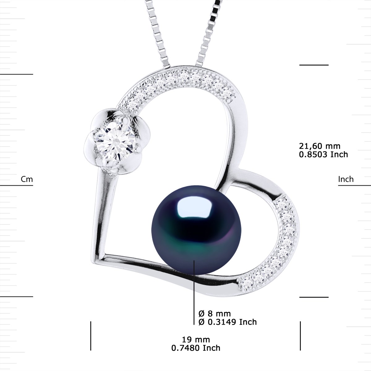 Collier LOVE Perle d'Eau Douce 8-9 mm Noire Argent 925