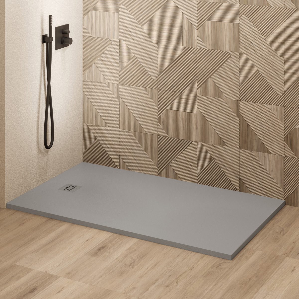 Saniclear Lino douchebak 140x70cm met stone finish lichtgrijs