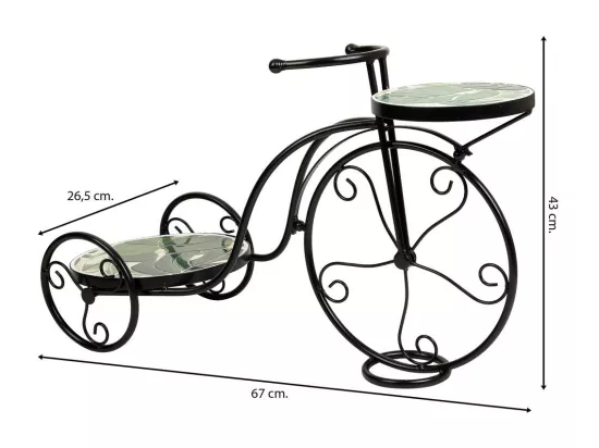 Support vélo en mosaïque et fer forgé noir 67x26.5x43h