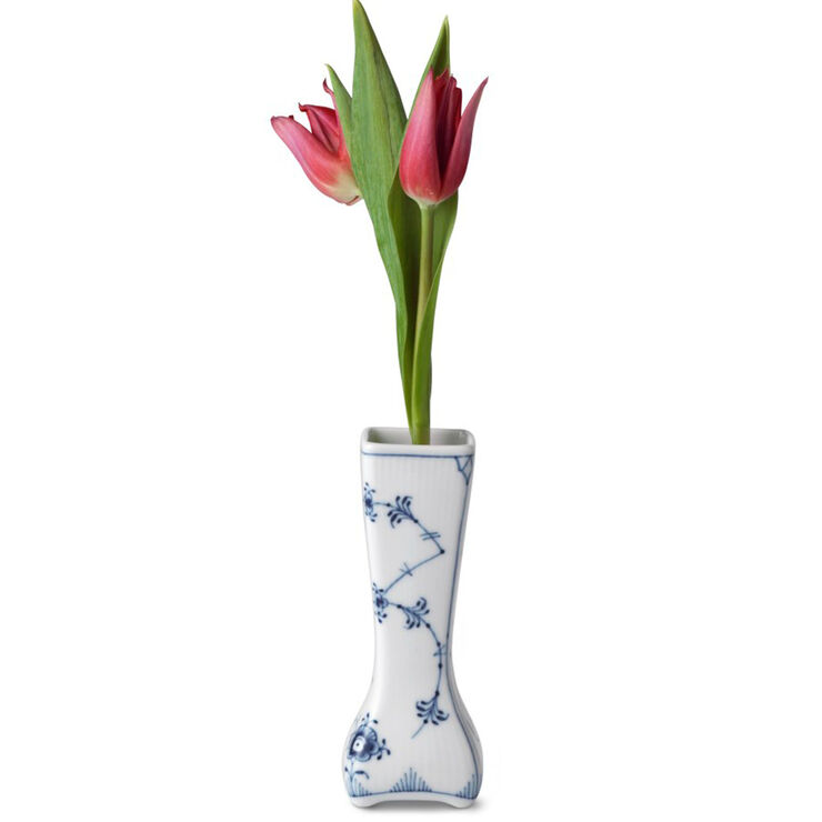 Royal Copenhagen MUSSELMALET RIFLET LILLE VINTAGE VASE 12 CM Hvid