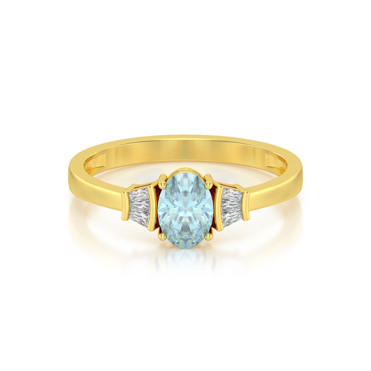 Bague ADEN Or 585 Jaune Aigue-Marine et diamants 1.99grs