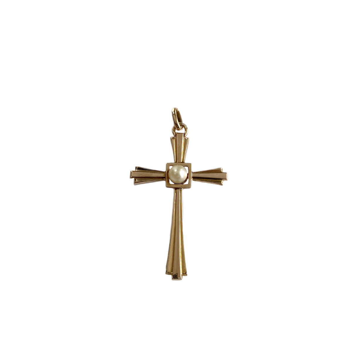 Pendentif croix d'occasion or 750 jaune perle de culture du japon