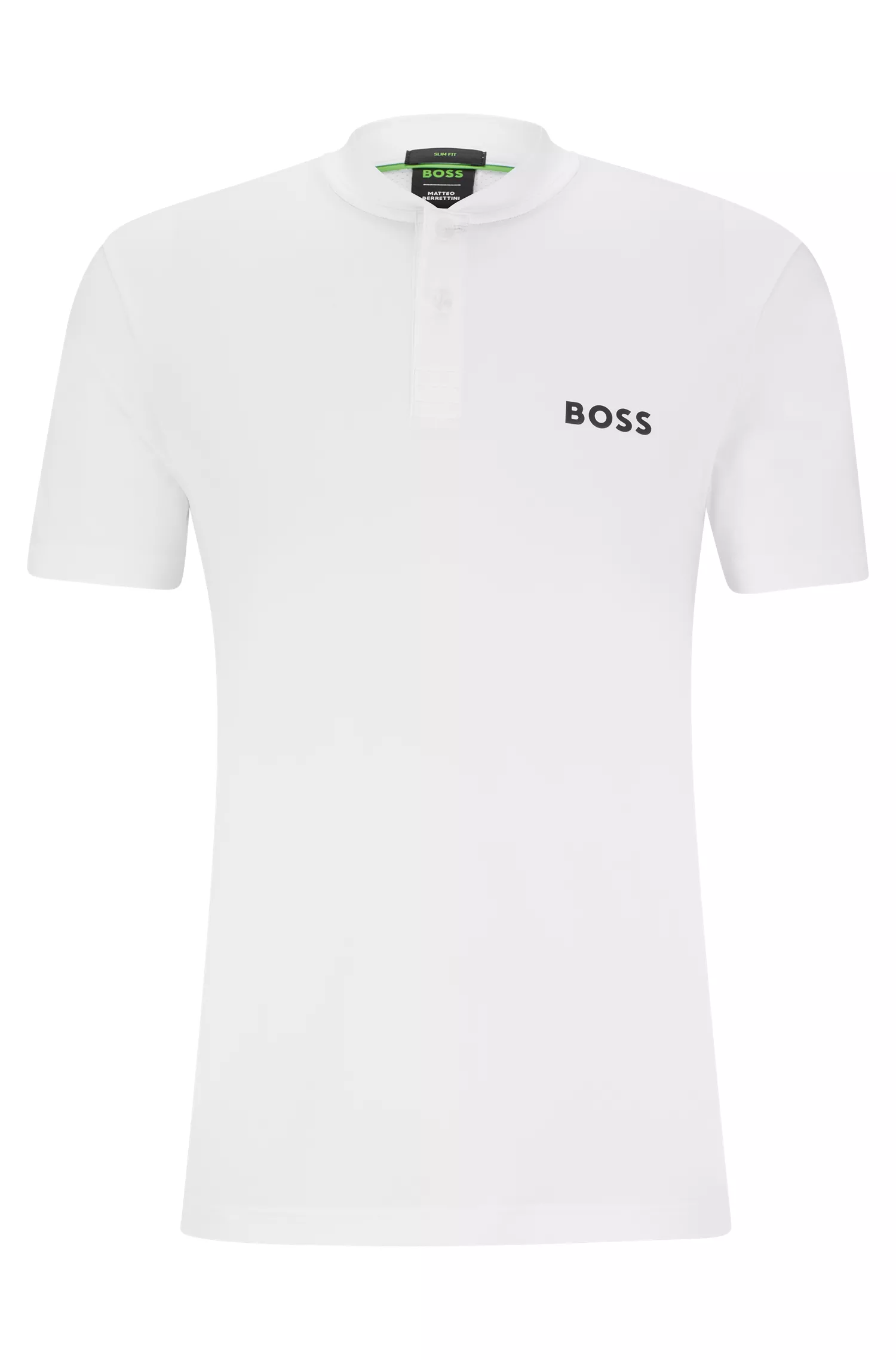Camisa polo slim fit BOSS Green-BOSS x Matteo Berrettini com gola estilo bomber.
