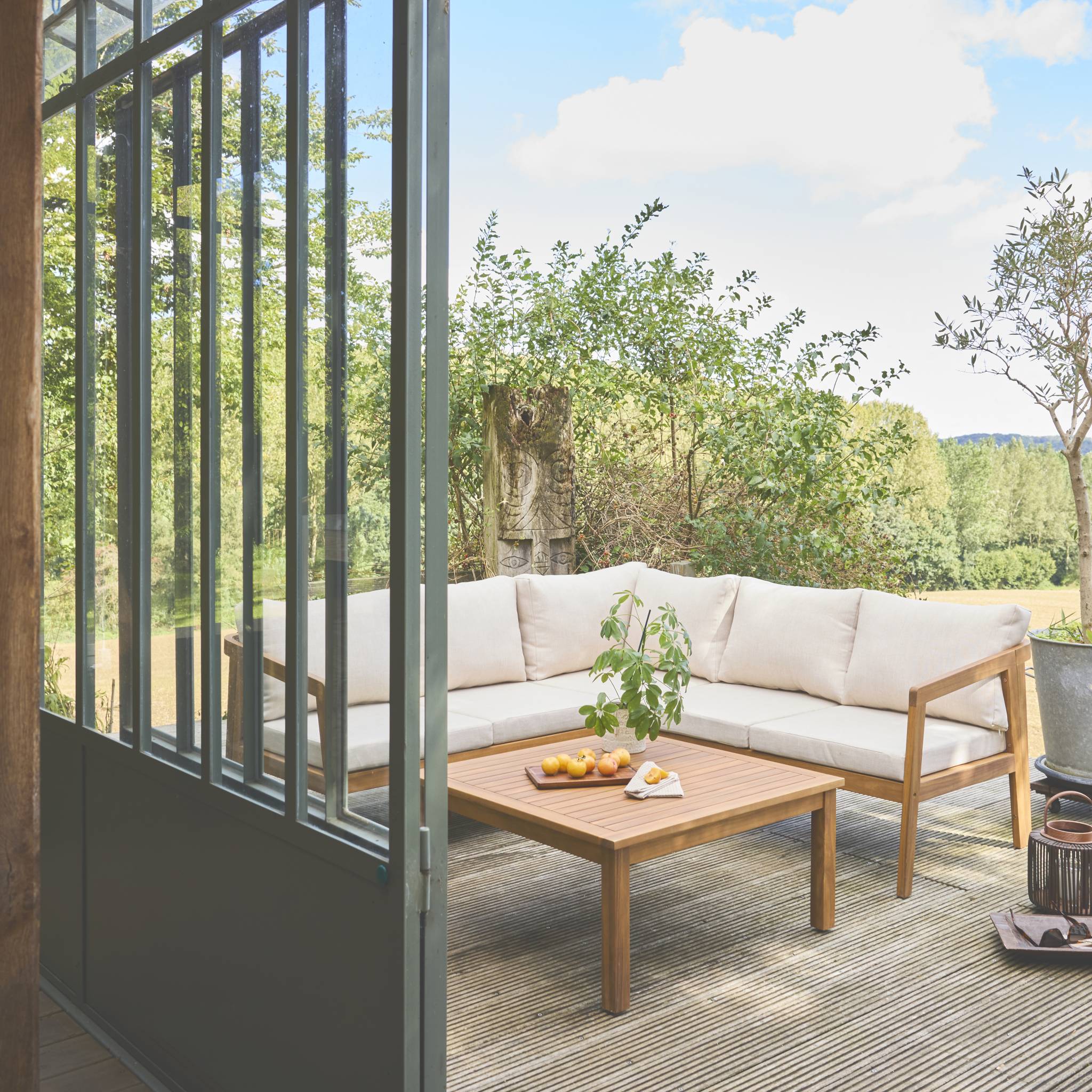 sweeek - Hoek tuinset van acacia voor 5 personen