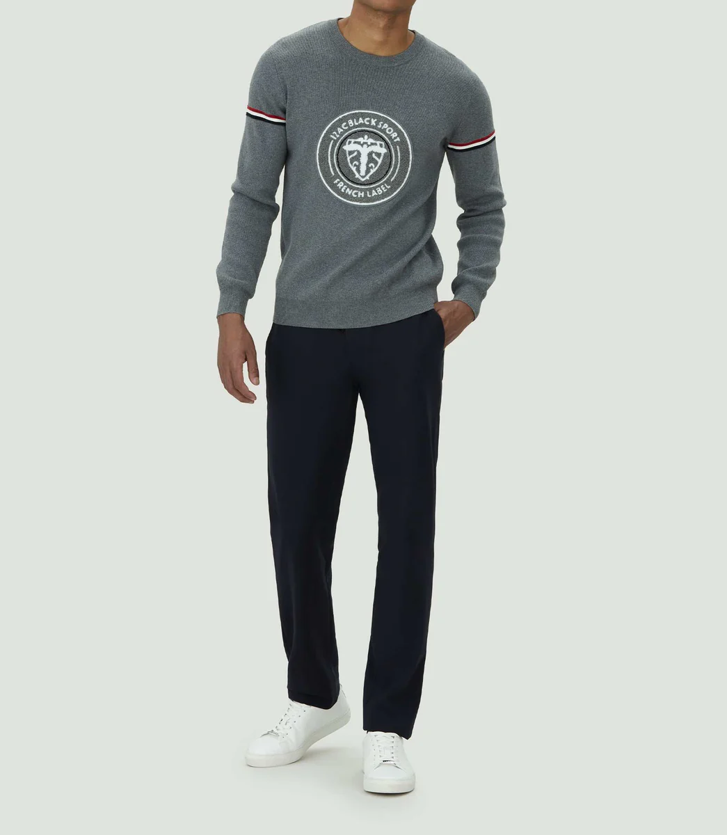 Pull col rond en coton gris 