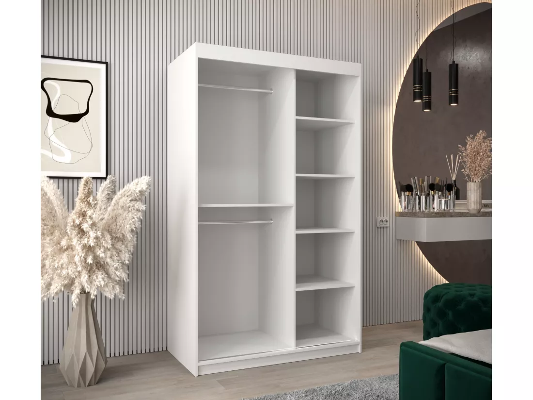 ARMOIRE MONACO À PORTES COULISSANTES 200/120/62 2 Portes (Blanc/Blanc)