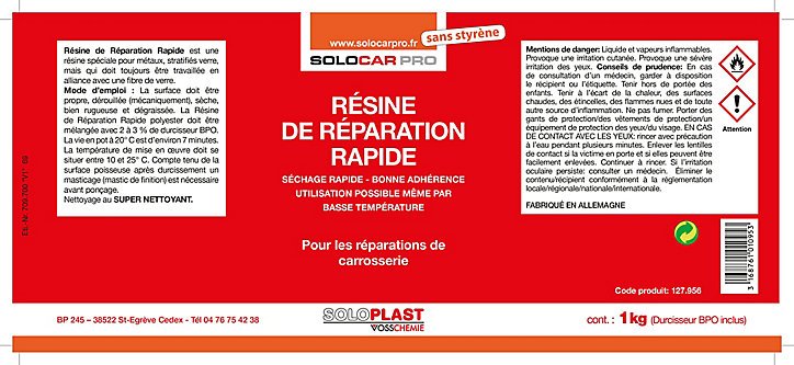 Résine de réparation rapide pour carrosserie 1 kg