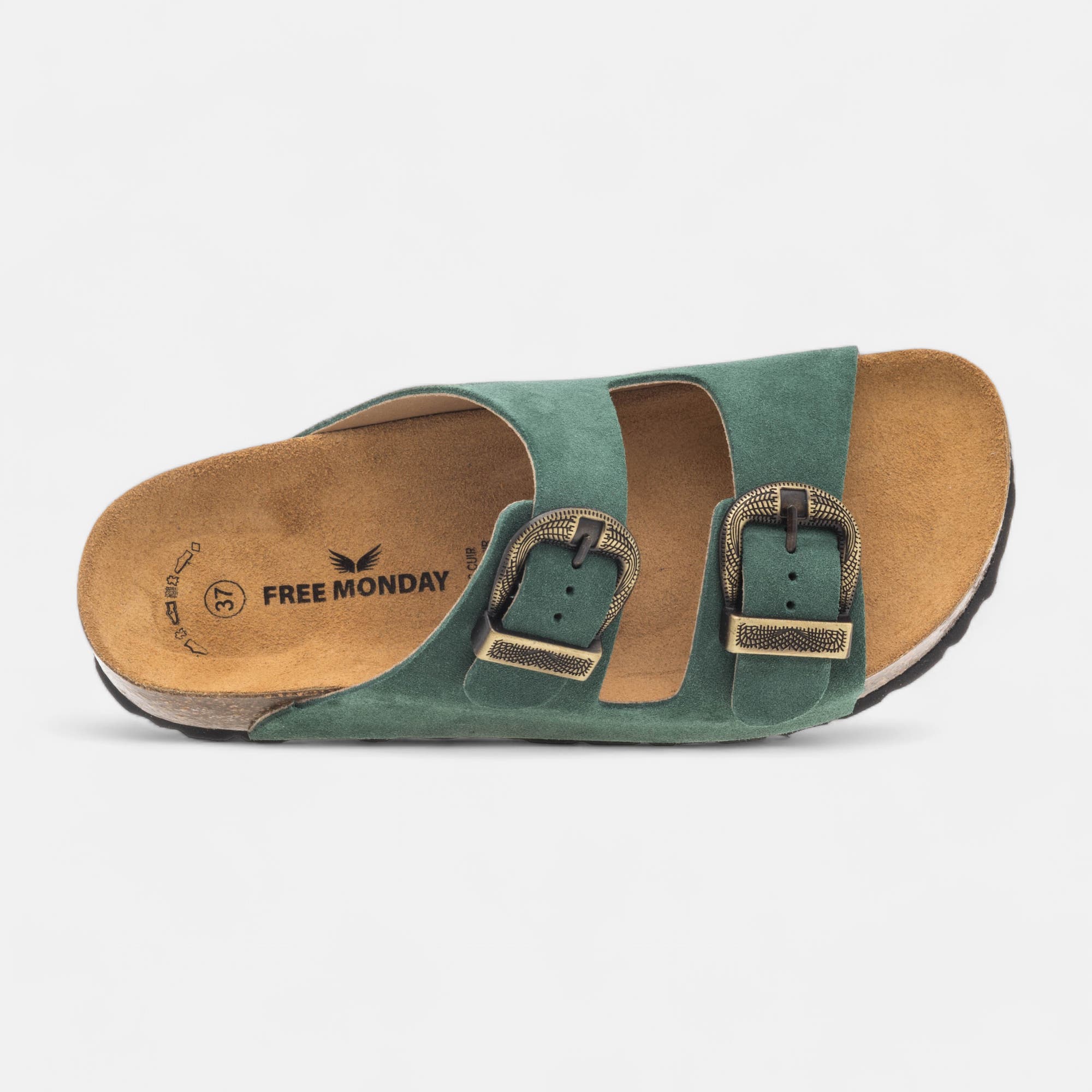 Mules semelle liège Femme en cuir vert