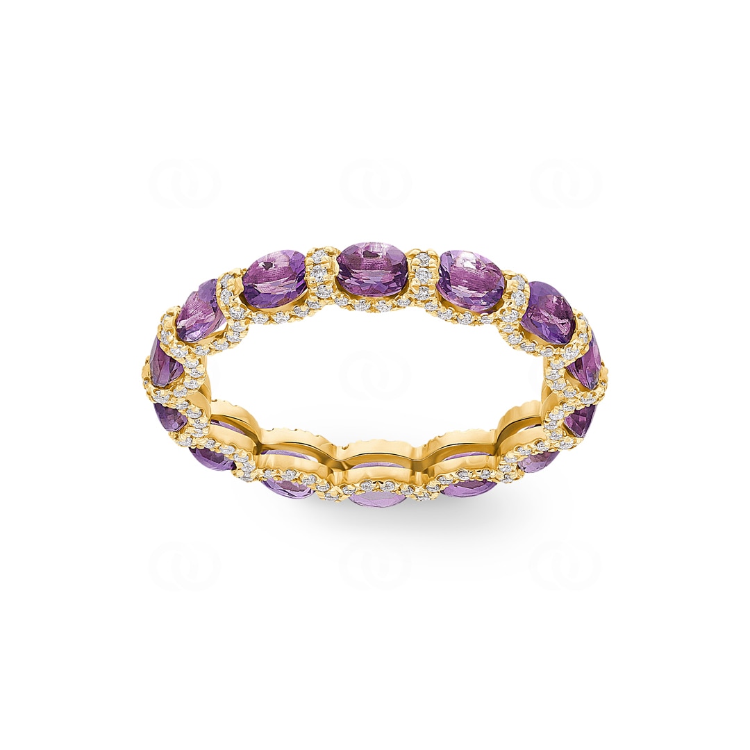 Mémoire-Ring 750/18 K Gelbgold mit Amethysten & Diamanten 0.41 ct H/si