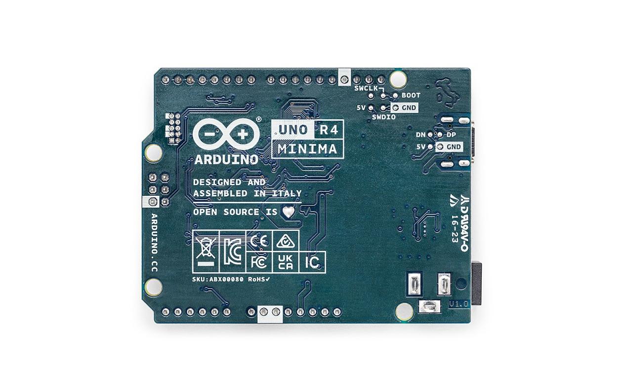 Entwicklerboard Arduino UNO R4 MinimaVielseitiges Arduino Entwicklerboard mit Renesas RA4M1 Microcontroller