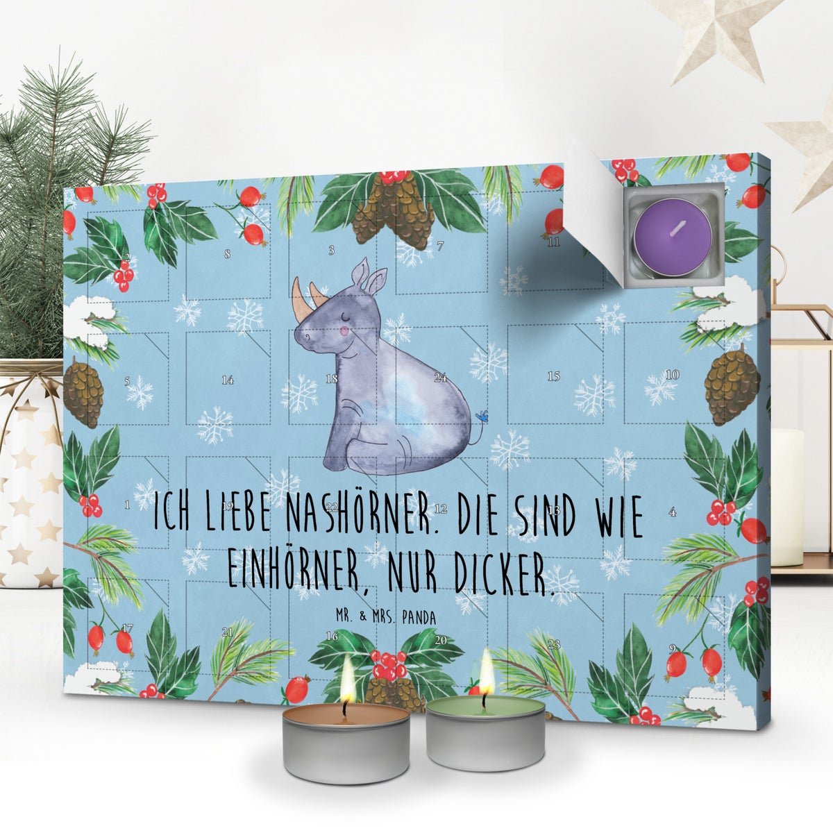 Mr. & Mrs. Panda Geurkaars Adventskalender Eenhoorn Neushoorn - Pastelblauw