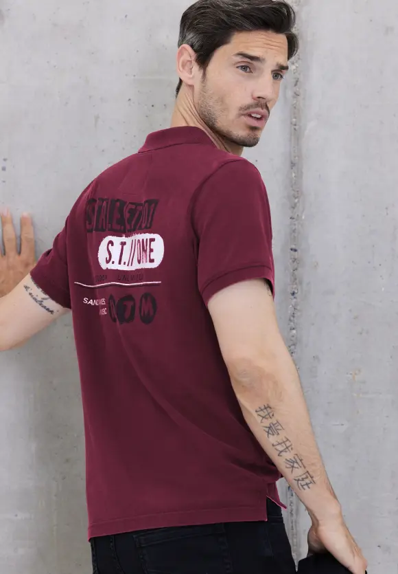 Poloshirt in Washed Optik - portwine red