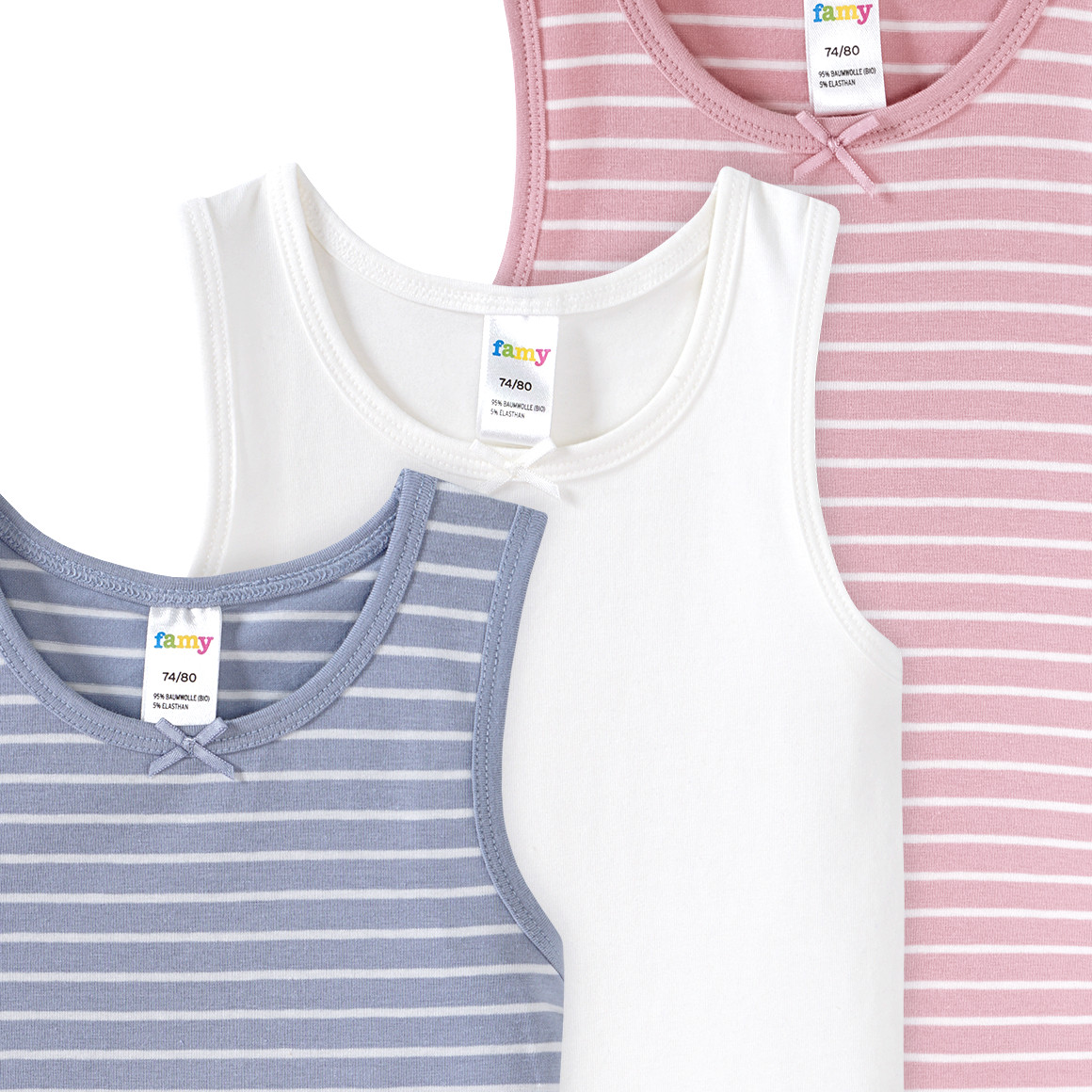Famy 3 Baby Unterhemden hellblau / rosa / weiss