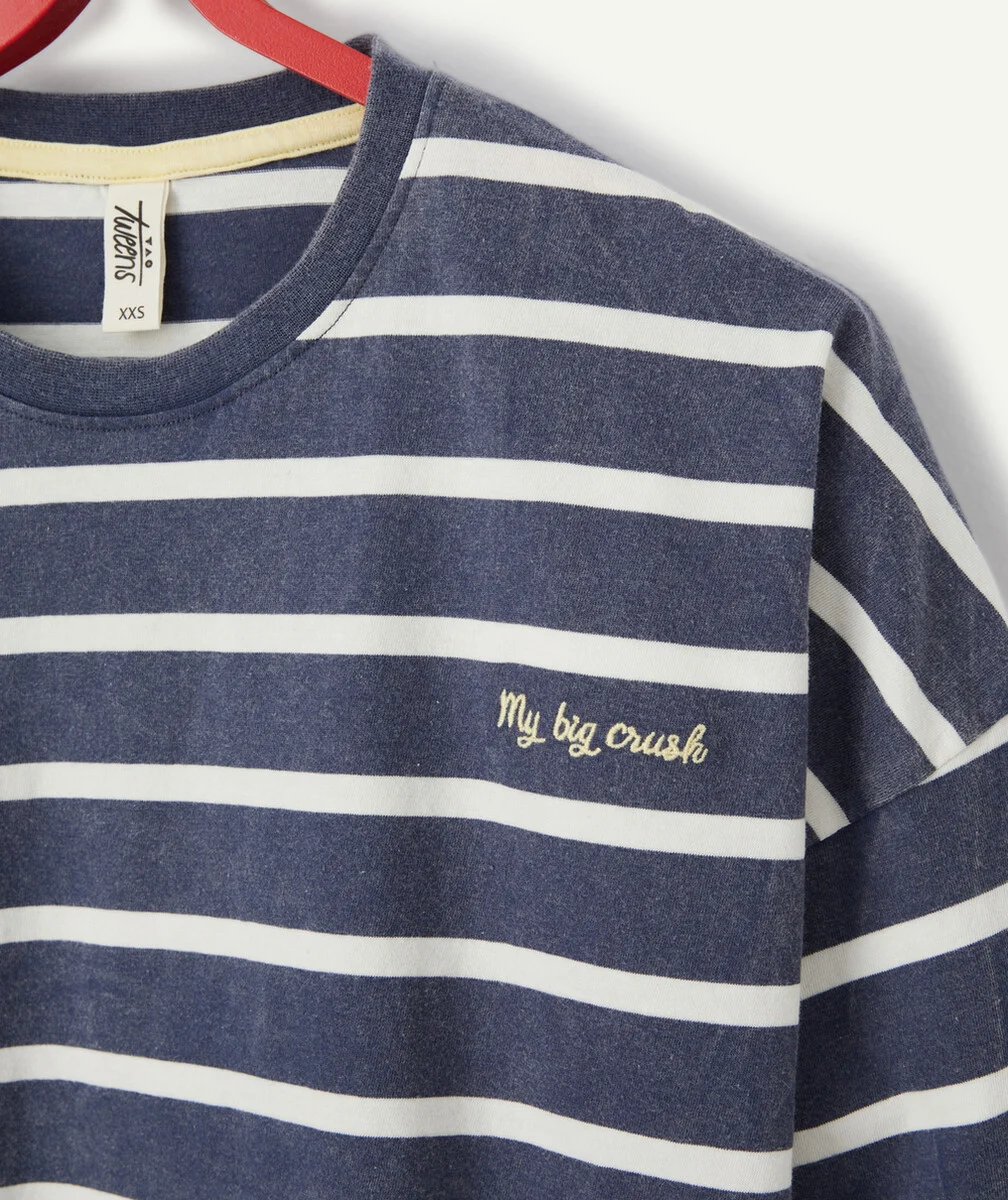 LE T-SHIRT CROPPED RAYÉ BLEU ET BLANC EN COTON BIOLOGIQUE