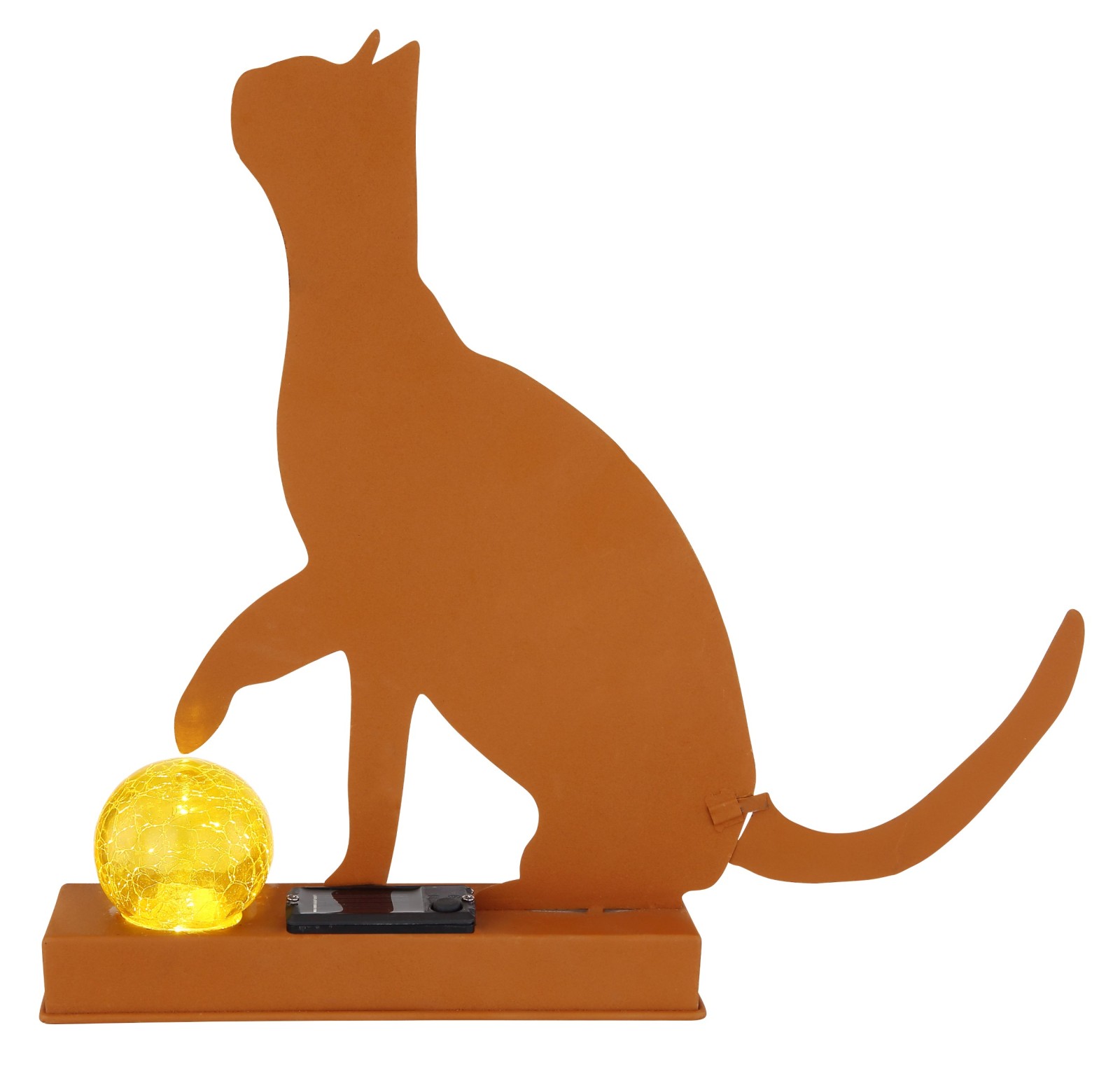 Solarleuchte Katze - rostfarben - Glas amber crackle