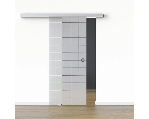 Pertura glazen schuifdeur complete set Glera Mesh 02 900x2050 mm links incl. beslag Selir aluminium naturel, verzonken handgreep