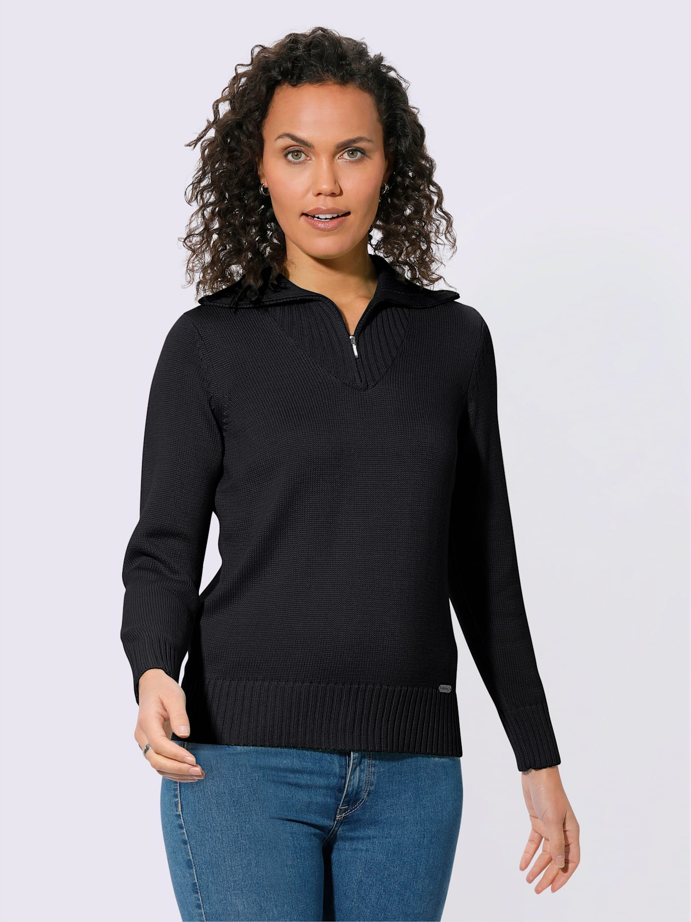 Pull en maille côtelée col montant à glissière