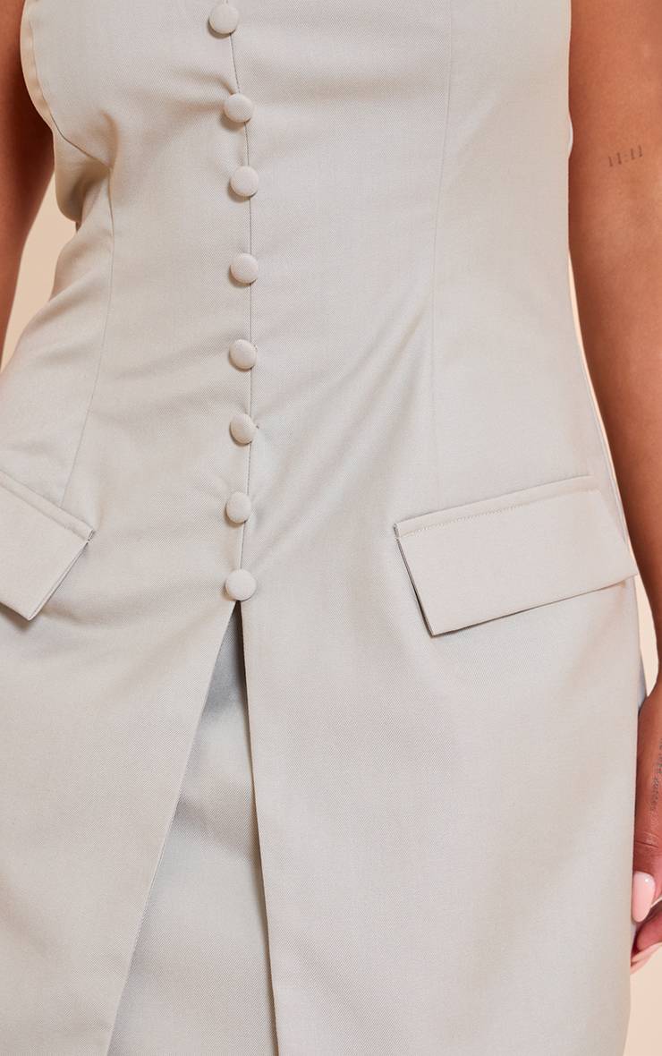 Gris Robe Mini Ajustée À Boutonnière Devant