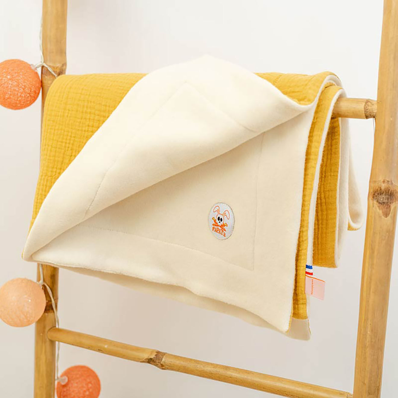 Papate Couverture en Coton Bio Rex blanc/honey - 70x95 cm
