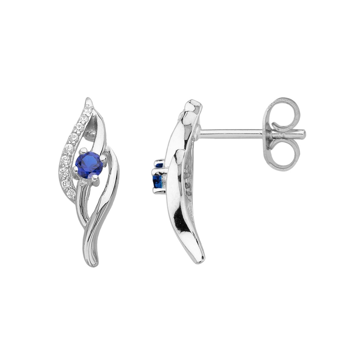 Boucles d'oreilles puces en Argent avec spinelle bleu saphir