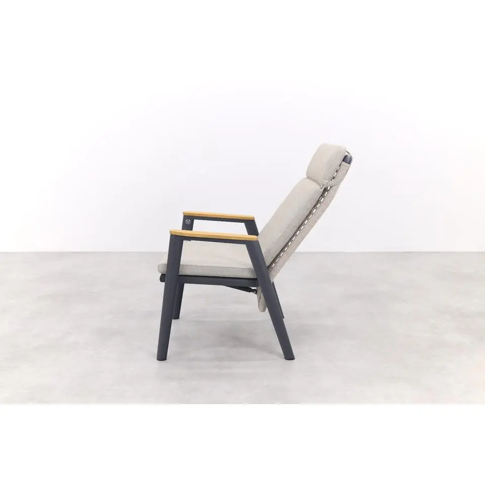 VDG Solaro verstelbare dining tuinstoel - light rope / teak arm