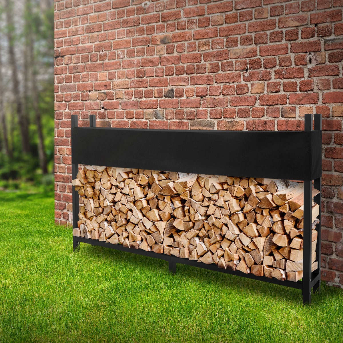 ML-Design Metalen Haardhoutrek met Afdekking 200x25x115 cm Antraciet Staal, Buitenstapelhulp met Beschermhoes, Tuinhaardhoutschuilplaats 0,8m³/1,3 SRM, Haardhoutrek, Houtrek, Haardhoutstandaard