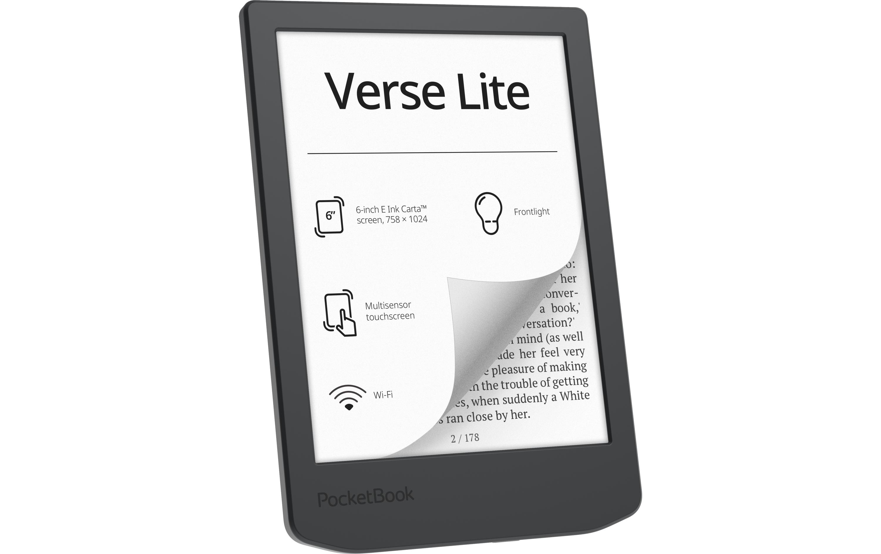 E-Book Reader Verse Lite Midnight Grey<br>6 Zoll E-Book Reader mit 8 GB Speicher und E-Ink Carta Bildschirmtechnologie