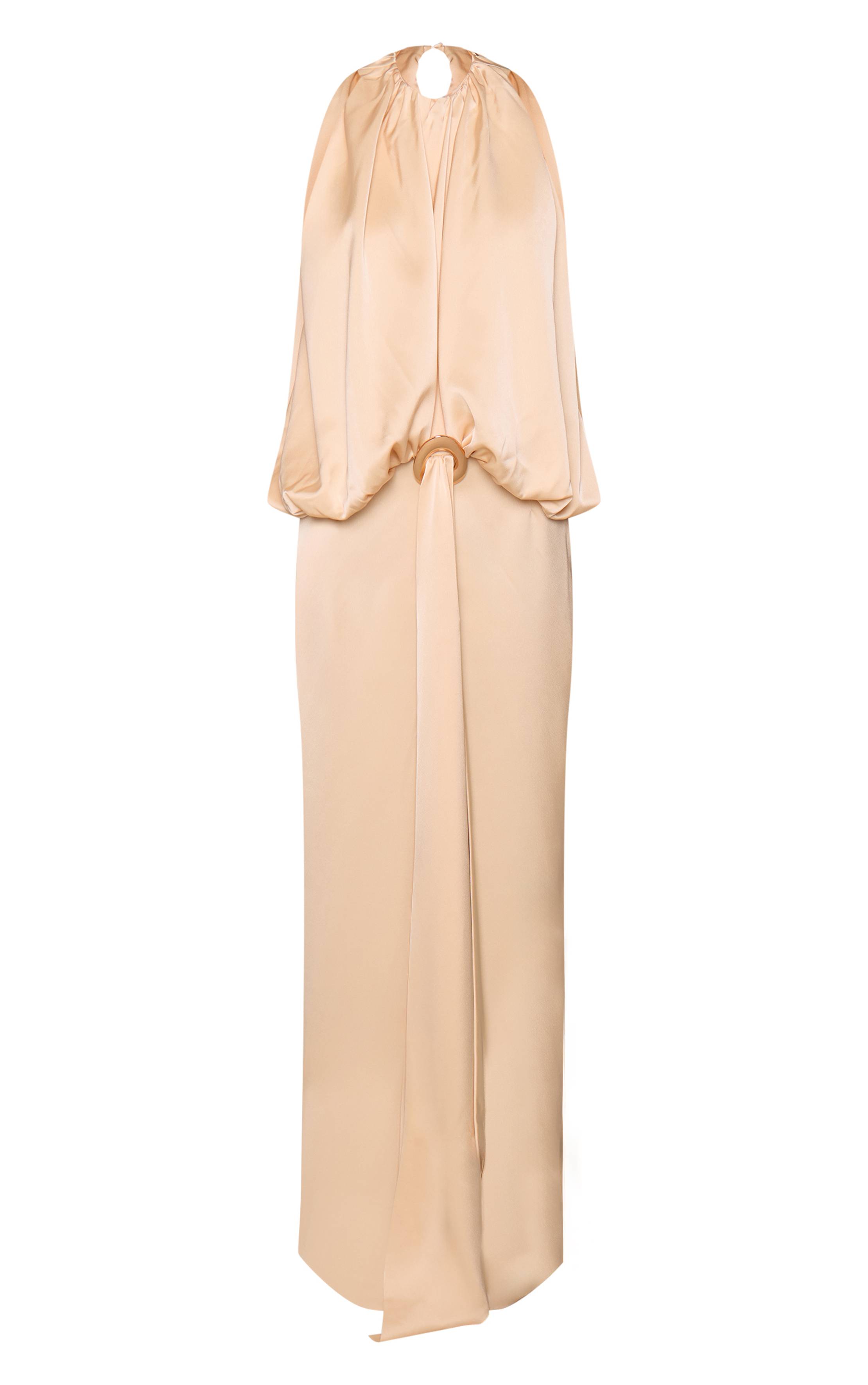Citron Robe Longue En Satin Avec Détail Froncé Au Corsage Et Bordure