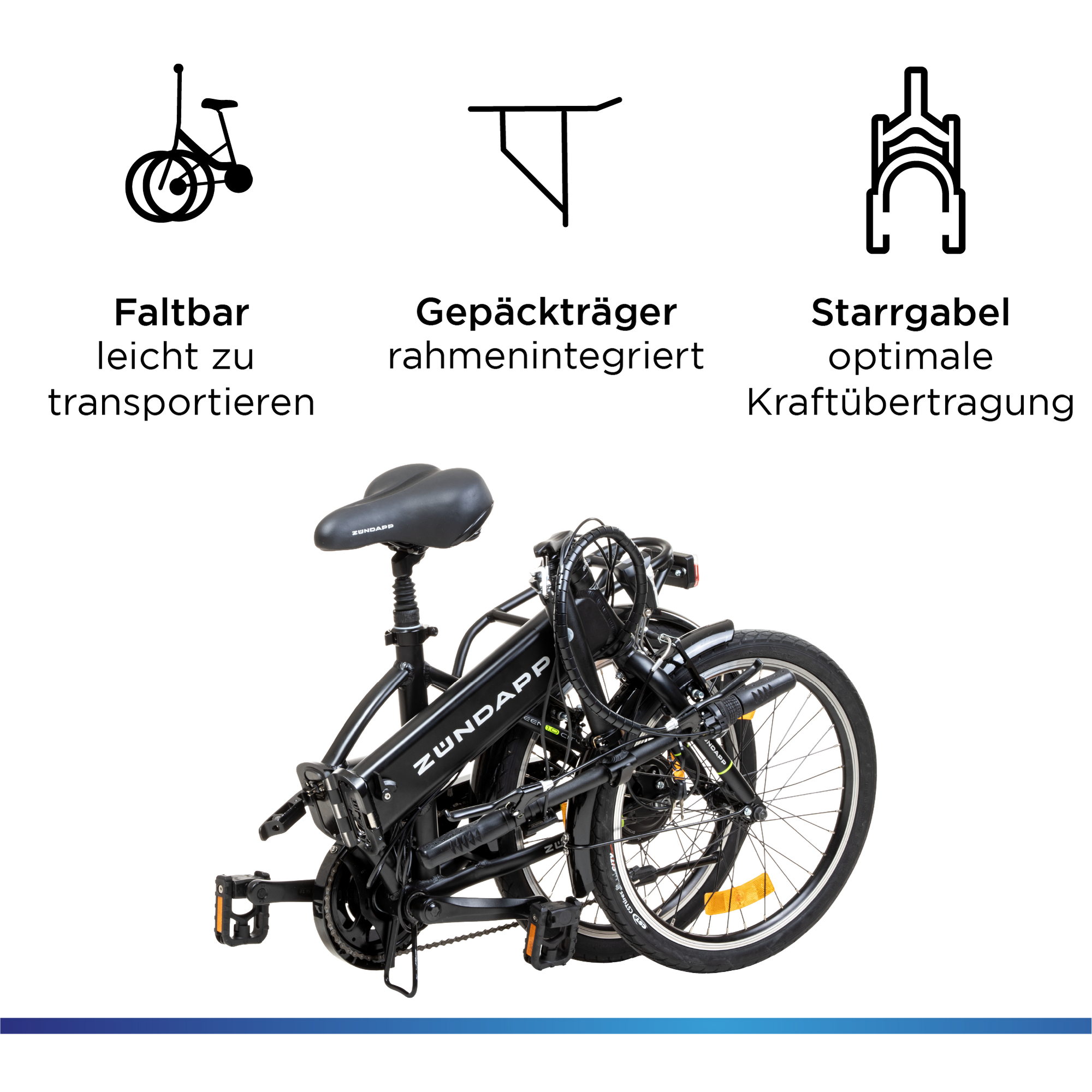 Zündapp Z101 20 Zoll Elektro Klapprad für Erwachsene 150 - 180 cm 6 Gang E Klappfahrrad E Bike Faltrad Pedelec StVZO